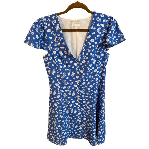 Sugarlips La Jolla Blue Floral Button Front Mini Dress - Picture 1 of 7